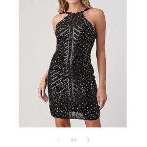 Elegant Black Sequin Halter Dress